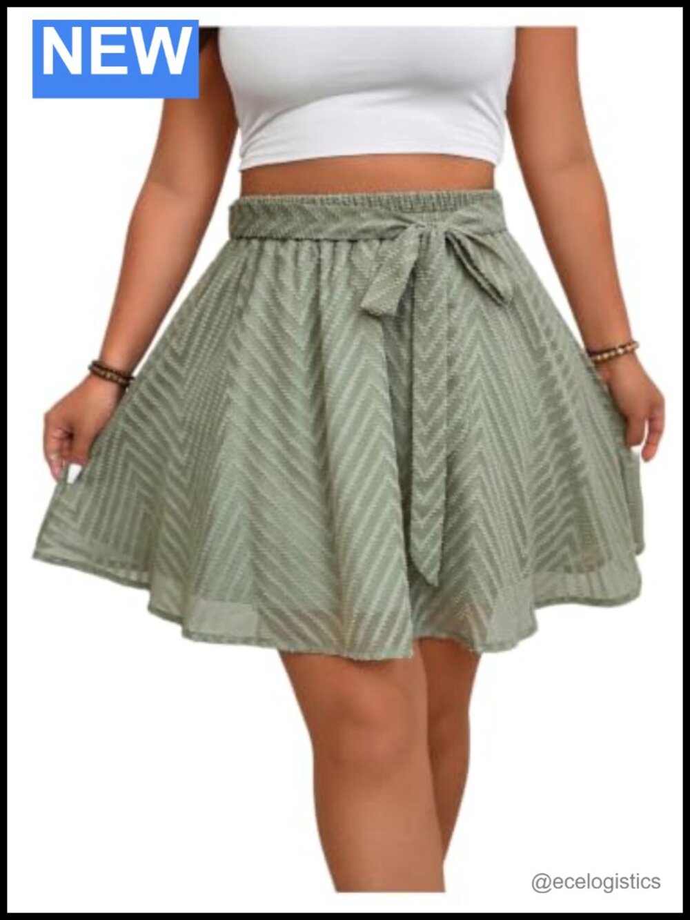 Plus Size Mini Skirt Elastic High Rise Tie Front A Line Flowy